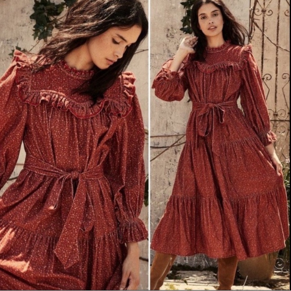 COPY - Doen Wildflower Red Whale Corduroy Cotton Floral
Mountain Midi Dress Siz…